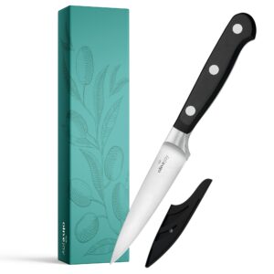 olive joy paring knife, kitchen knife with sheath, stainless steel vegetable knife, 3.5" small knife with gift box and knife sheath cover