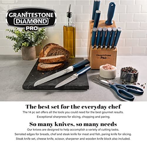 GraniteStone Pro Nutriblade 14-Piece Knife Set for Kitchen with Knife Block, Premium Kitchen Knives Set for Kitchen, Chef Knife Set with Block, Complete Knifes Set, Ultra Sharp Stainless-Steel Blade