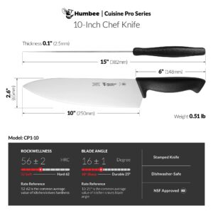 Humbee Cuisine Pro 12-Inch Chef Knife High Carbon Stainless-Steel Extra-Wide Razor-Sharp Blade Comfortable Grip Handle Dishwasher Safe, NSF Certified