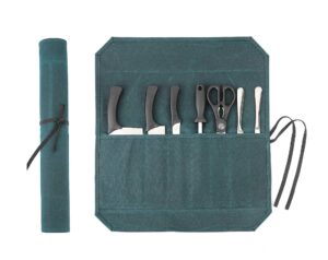 denifiter heavy duty waxed canvas chef knife storage roll bag with 7 slots, waterproof and durable (dark green)