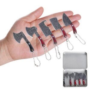 sucrain 5pcs damascus pocket knife set mini chef knife set mini kitchen chef knife tiny set keychain small knife for package opener box cutter