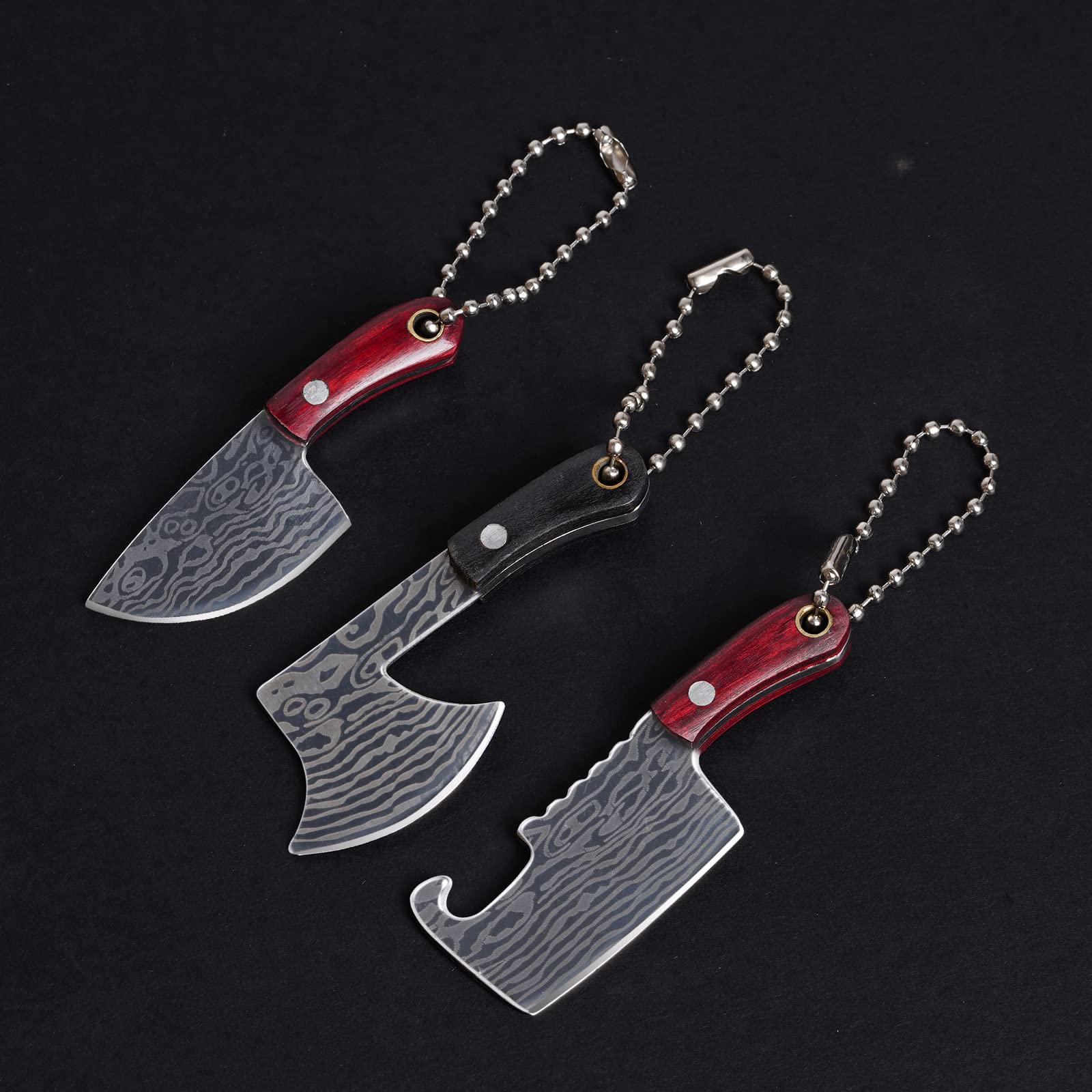 Sucrain 5PCS Damascus Pocket Knife Set Mini Chef Knife Set Mini Kitchen Chef Knife Tiny Set Keychain Small Knife for Package Opener Box Cutter