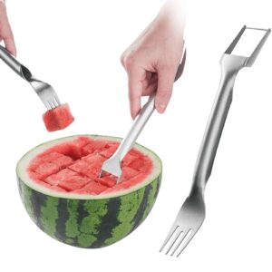 watermelon slicer cutter, 2-in-1 watermelon fork slicer cutter, stainless steel fruit cutter for home party camping cool summer kitchen gadgets (b)