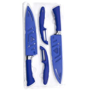 Diamond Gourmet Sharp Knife and Peeler Set Diamond Infused Chef Knife Stainless Steel 8 inch (Comes in a brown box)(Pack of 2 sets) - 4pcs Cobalt Blue