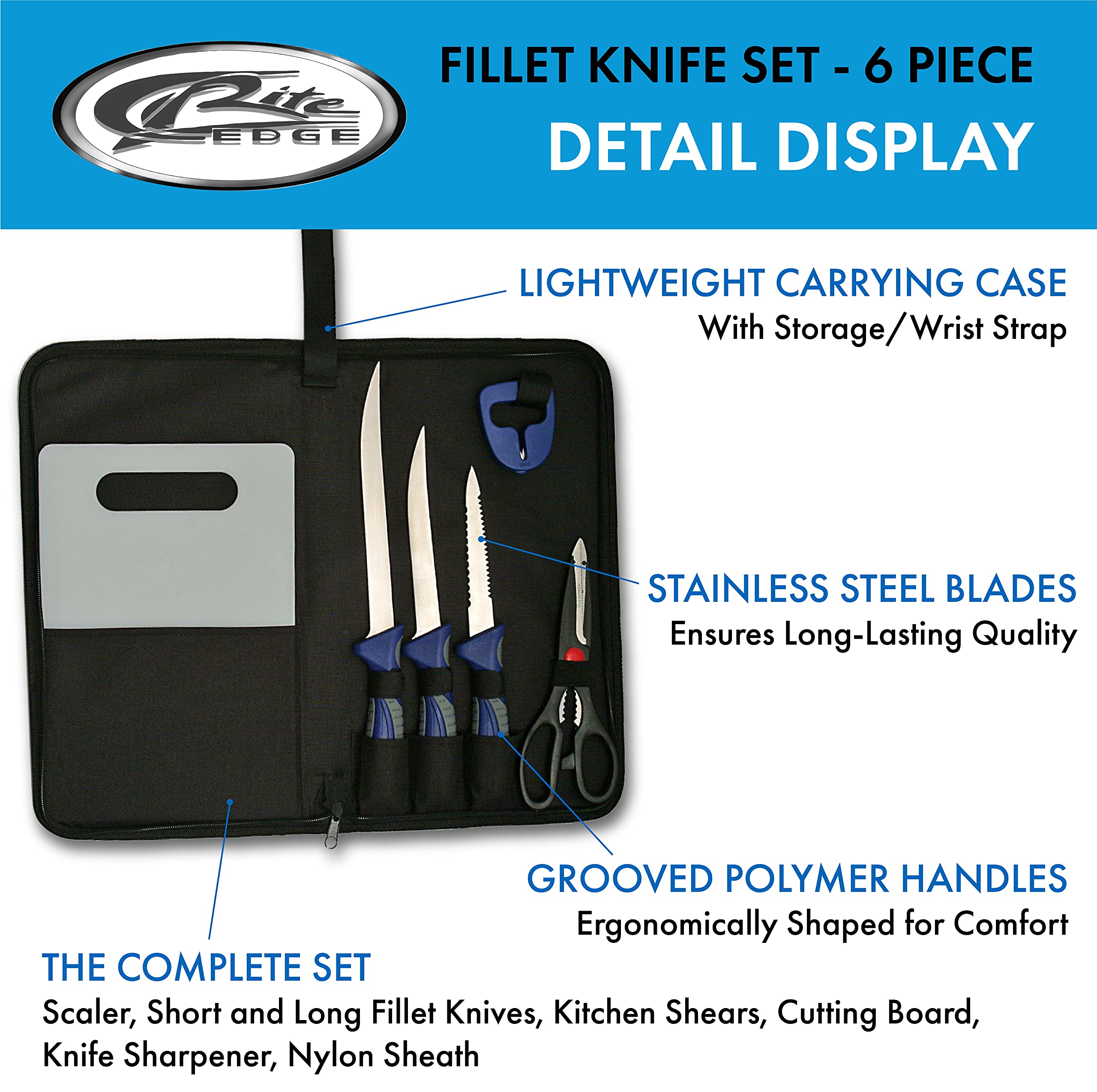 SZCO Supplies Rite Edge 6 Piece Fillet Knife Set with Case (211213-6)