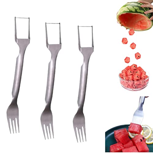 3PCS Watermelon Slicer Cutter, 2- in- 1 Watermelon Fork Slicer, 2023 New Watermelon Slicer Cutter Summer Watermelon Fruit Cutting Fork, Stainless Steel Fruit Forks for Family Parties Camping