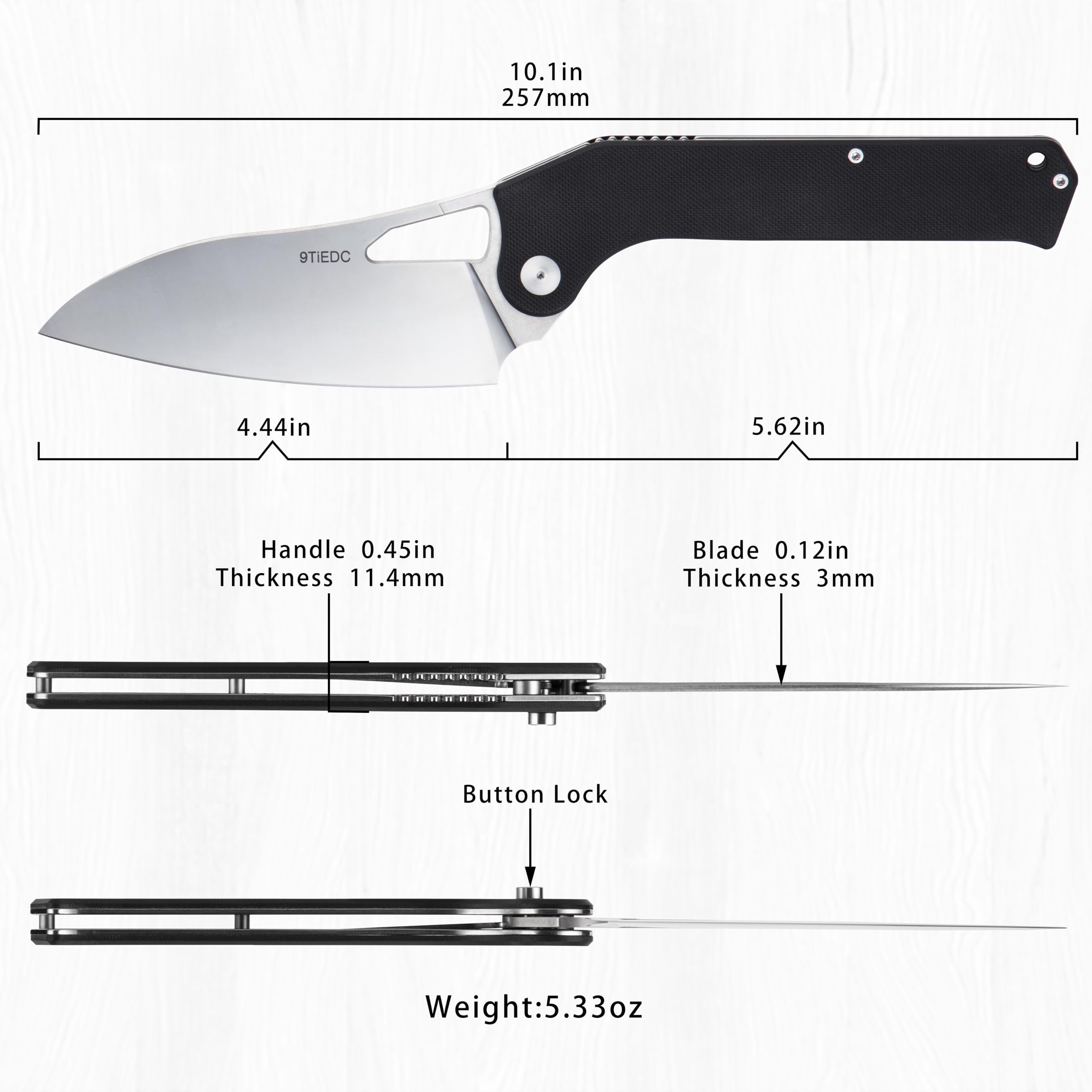 9TiEDC Pocket Folding Chef Knife,VG10 Stainless Steel Ultra sharp Pocket Folding Knife,Folding Camping Knife for Cooking,G10 Handle Camping Trip Outdoor Portable Kitchen Knife(black)