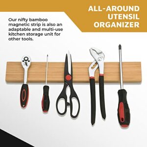 Poolrcfilters 16-Inch Magnetic Bamboo Knife Set Holder, Versatile Utensil Holder & Tool Organizer, Space-Saving Kitchen Organization Essential