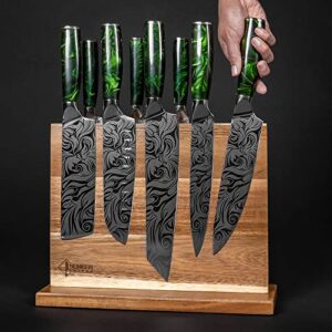 SENKEN 8-piece Japanese Imperial Knife Set with Magnetic Knife Block Bundle