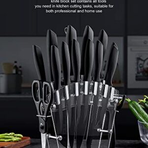 KDIK 16 PCS High Carbon Stainless Steel Kitchen Knife Set, BO Oxidation, No Rust, Sharp Cutlery Black Knife Set with Acrylic Stand and Serrated Steak Knives,AB112