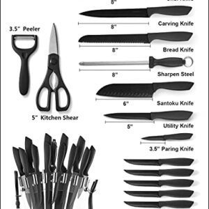 KDIK 16 PCS High Carbon Stainless Steel Kitchen Knife Set, BO Oxidation, No Rust, Sharp Cutlery Black Knife Set with Acrylic Stand and Serrated Steak Knives,AB112