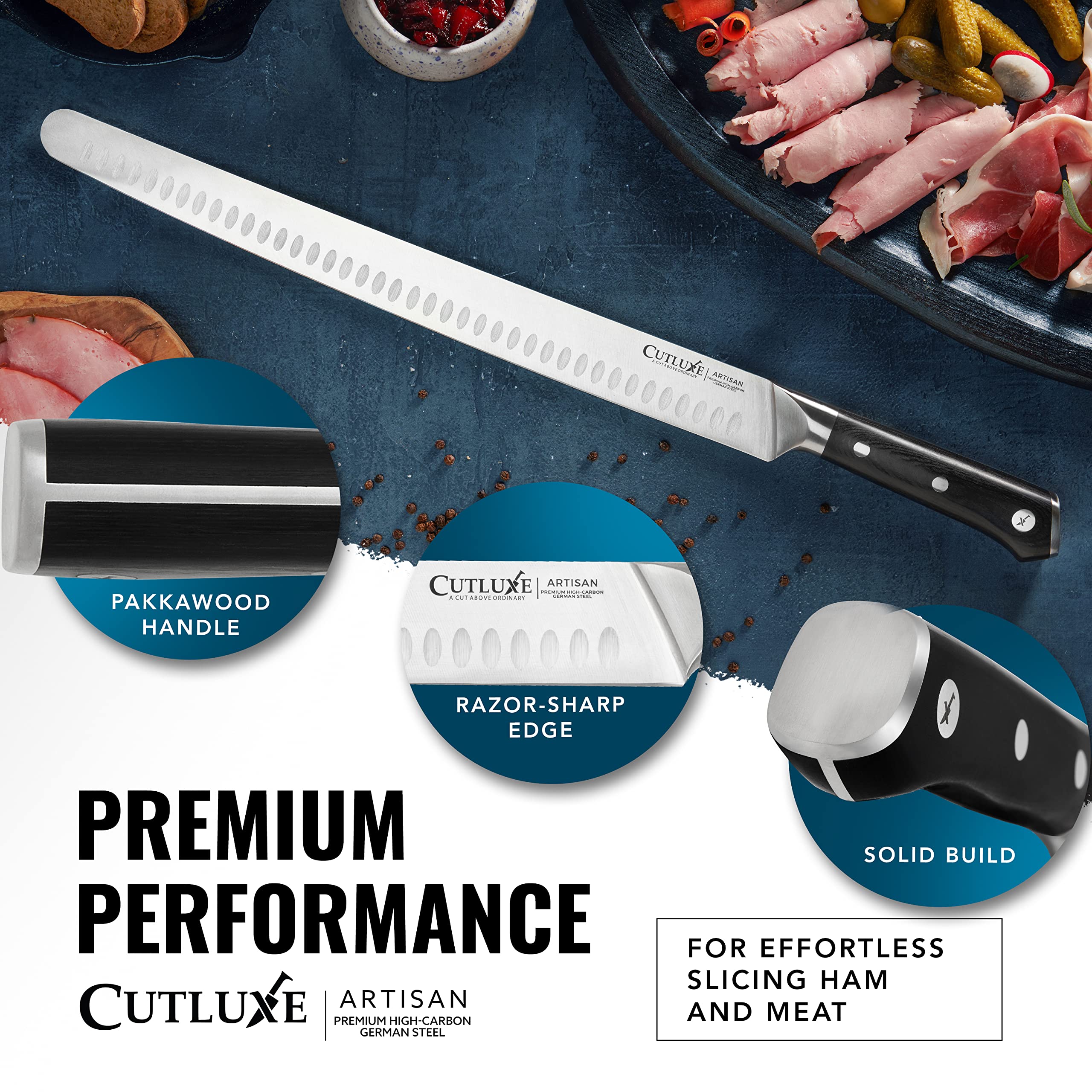 Cutluxe Extra-Long 14" Slicing Carving Knife – Brisket Knife, Razor Sharp Meat and BBQ Knife – High Carbon German Steel – Full Tang & Ergonomic Handle Design – Artisan Series
