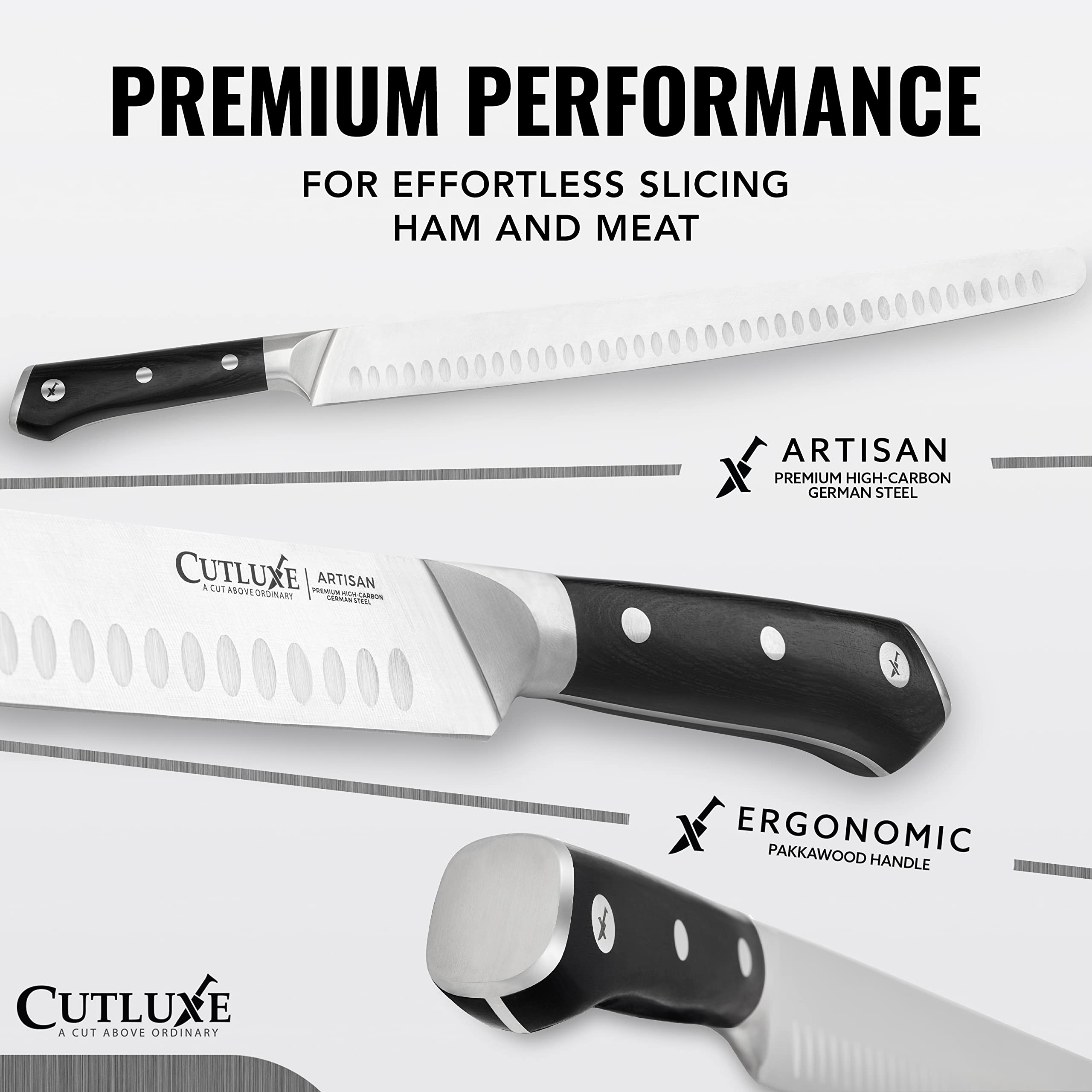 Cutluxe Extra-Long 14" Slicing Carving Knife – Brisket Knife, Razor Sharp Meat and BBQ Knife – High Carbon German Steel – Full Tang & Ergonomic Handle Design – Artisan Series