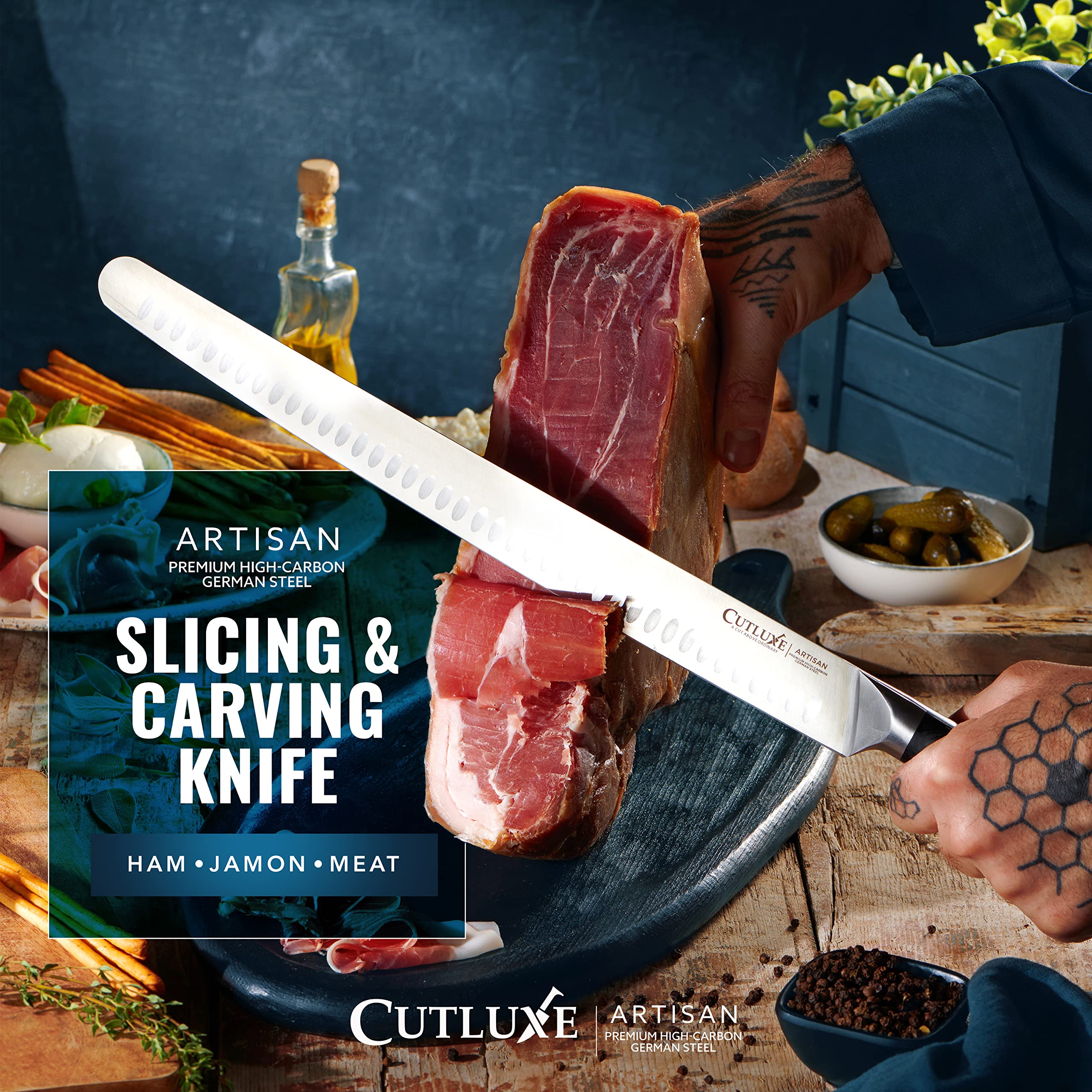 Cutluxe Extra-Long 14" Slicing Carving Knife – Brisket Knife, Razor Sharp Meat and BBQ Knife – High Carbon German Steel – Full Tang & Ergonomic Handle Design – Artisan Series