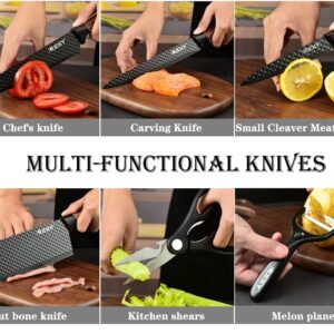 Professional Chef Knife Set 6 Pieces, Black Kitchen Knive Set Sharp Meat Knives for Cooking, Stainless Steel Forged Kitchen Knife with Cutlery Ergonomic Design Wood Handle Chef Knife Gifts Box