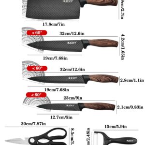 Professional Chef Knife Set 6 Pieces, Black Kitchen Knive Set Sharp Meat Knives for Cooking, Stainless Steel Forged Kitchen Knife with Cutlery Ergonomic Design Wood Handle Chef Knife Gifts Box