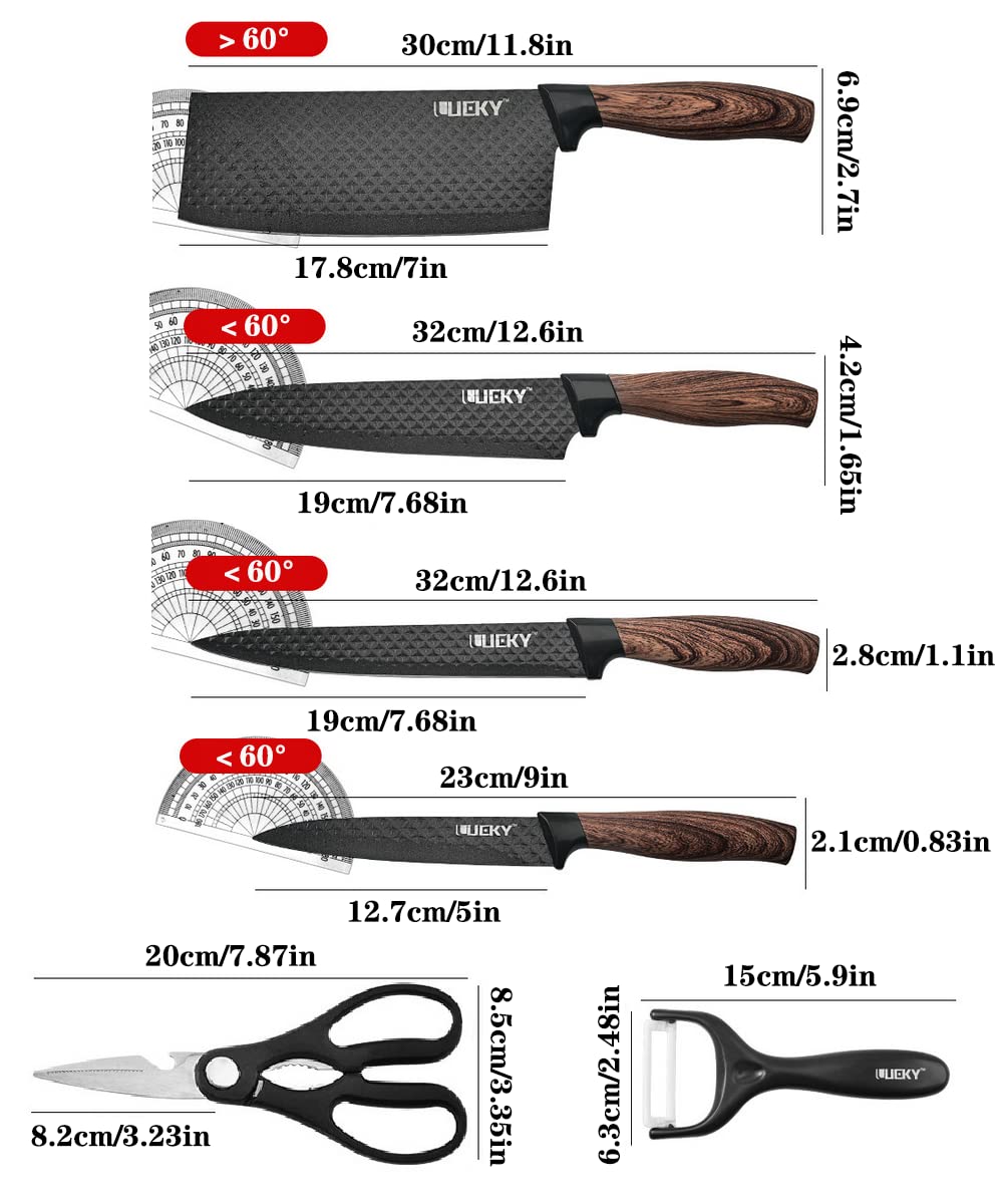 Professional Chef Knife Set 6 Pieces, Black Kitchen Knive Set Sharp Meat Knives for Cooking, Stainless Steel Forged Kitchen Knife with Cutlery Ergonomic Design Wood Handle Chef Knife Gifts Box