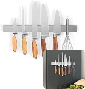 ninonly 12 inch magnetic knife holder for refrigerator, stainless steel double sided magnet knife strip for wall, no drilling magnetic knife rack with powerful magnetic pull force fridge applicable