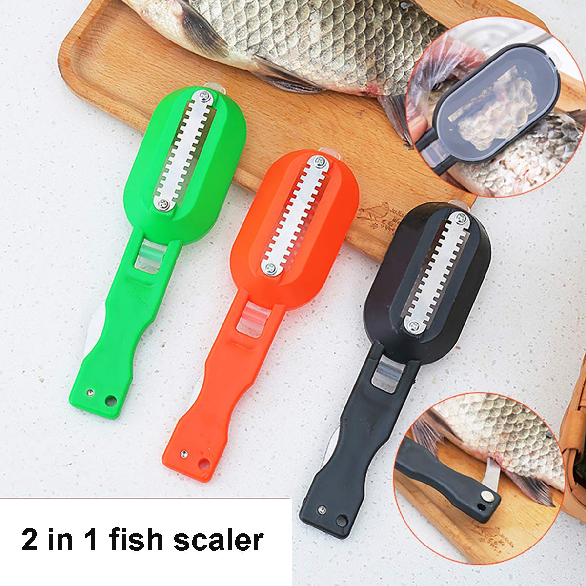 Fish Scaler with Knife,Fish Scaler Remover,Fish Scales Scraper with Lid Cover,2 in 1 Fish Cleaner Skin Scraper Brush Remover,Fish Scale Planer Tool Fish Scaler Fillet Knife Fish Cleaning Tool