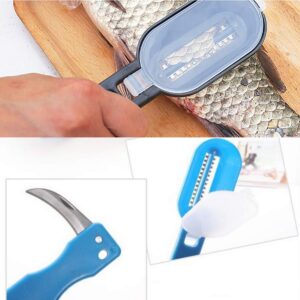 Fish Scaler with Knife,Fish Scaler Remover,Fish Scales Scraper with Lid Cover,2 in 1 Fish Cleaner Skin Scraper Brush Remover,Fish Scale Planer Tool Fish Scaler Fillet Knife Fish Cleaning Tool