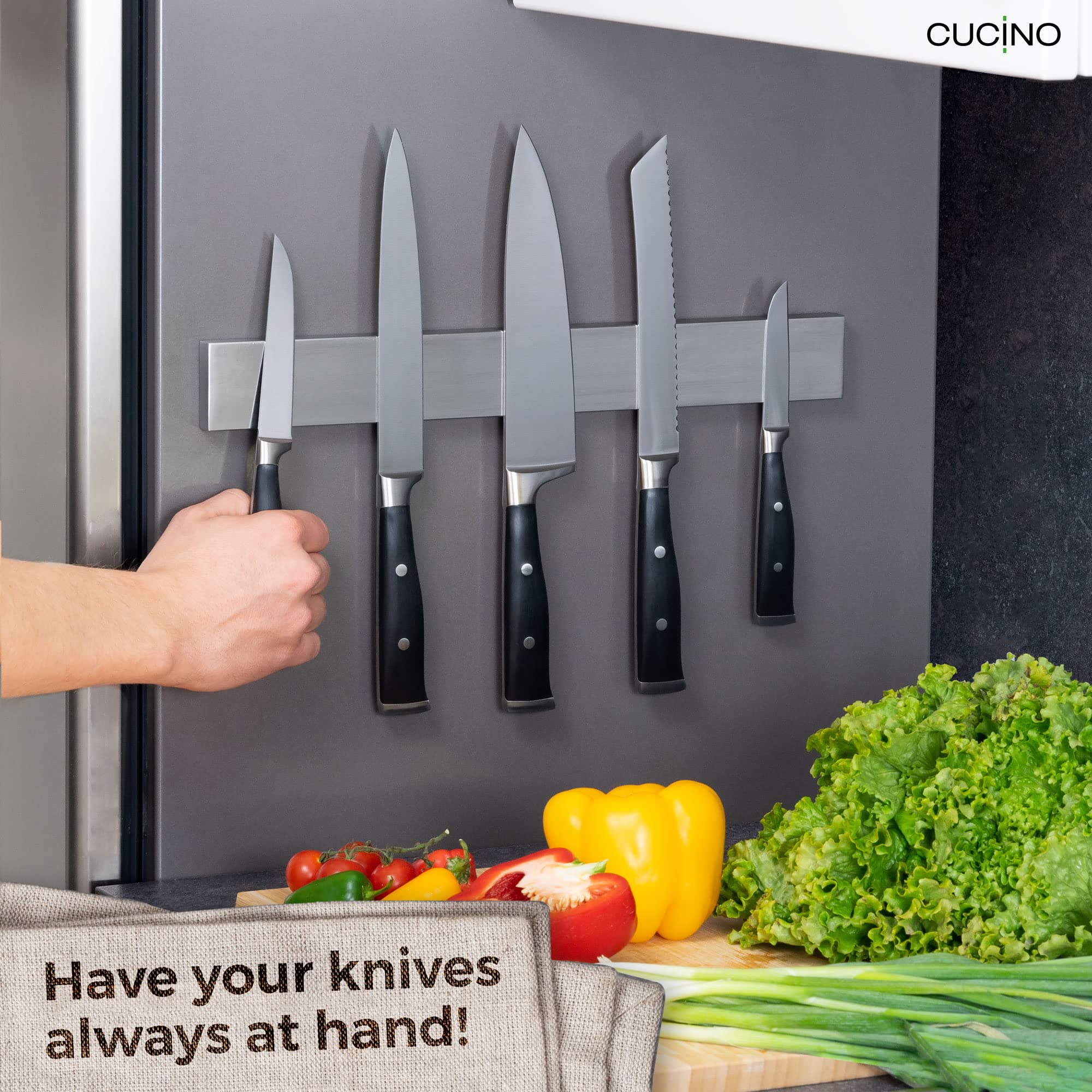 Cucino Refrigerator Magnetic Knife Strip - Steel Magnetic Knife Holder for Refrigerator