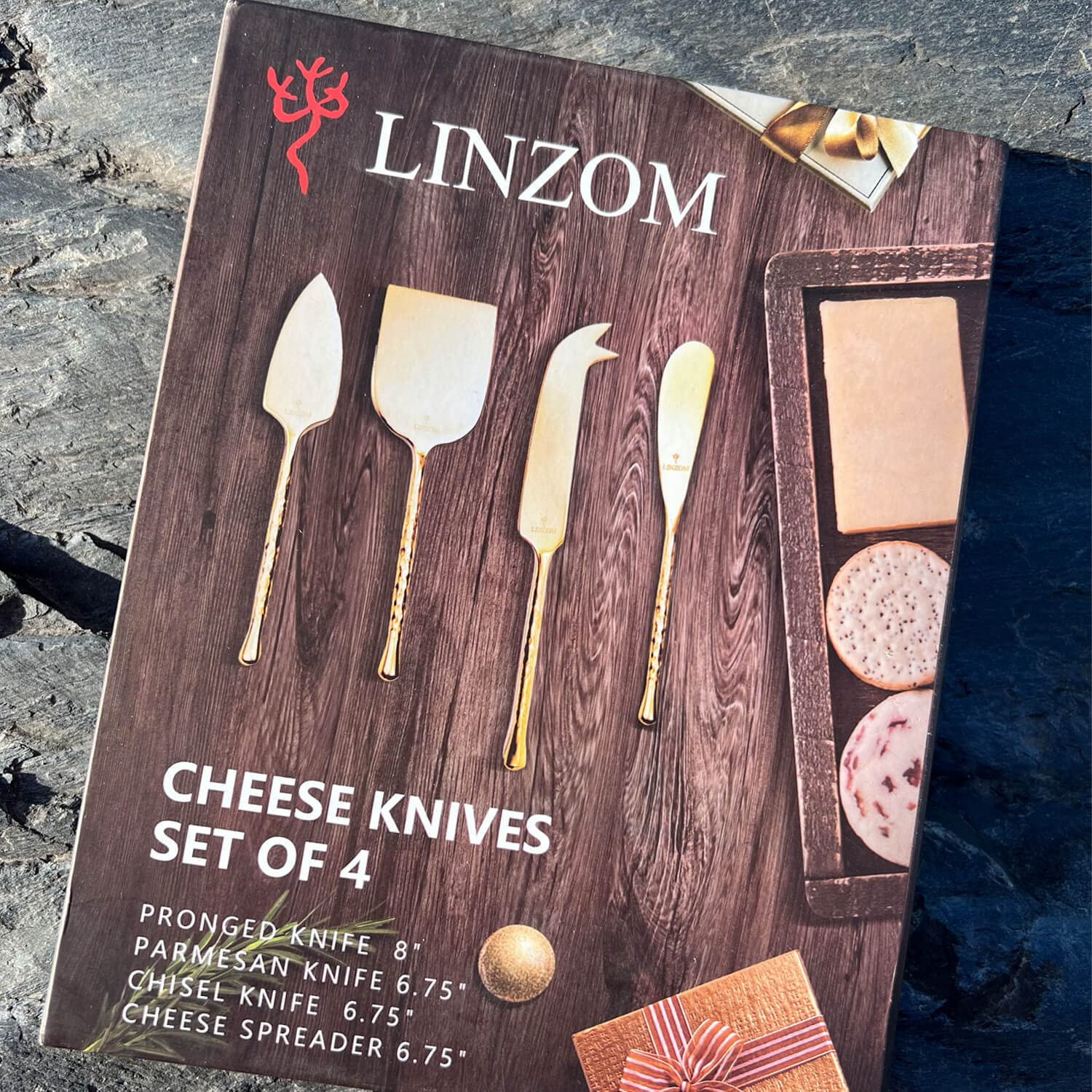 LINZOM Gold Cheese Knives, Cheese Knife Set for Charcuterie Board, Hand Forged Charcuterie Utensils 4PCS, House Warming Gift New Home, Wedding Gifts, Bridal Shower Gift for Women