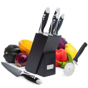 Moss & Stone Professional Kitchen Knife Chef Set, Knife Set With Block, Kitchen Knife Set Black Titanium Plated Stainless Steel Scratch Resistant & Rust Proof, 7pcs Sharp Kitchen Knives.