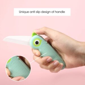 S.ROKE TTAN Portable Ceramic Paring Knife - 2.5 Inches Sharp Blade, Small Folding Knife, Cutter Peeler 2 in 1, Mini Cute Portable Fruit Knife for Travel, Camping (Green)