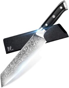 damascus chef knife 8 inch, razor sharp kitchen knife japanese vg-10 stainless steel with premium g10 handle&triple rivet&gift box（8 inches）