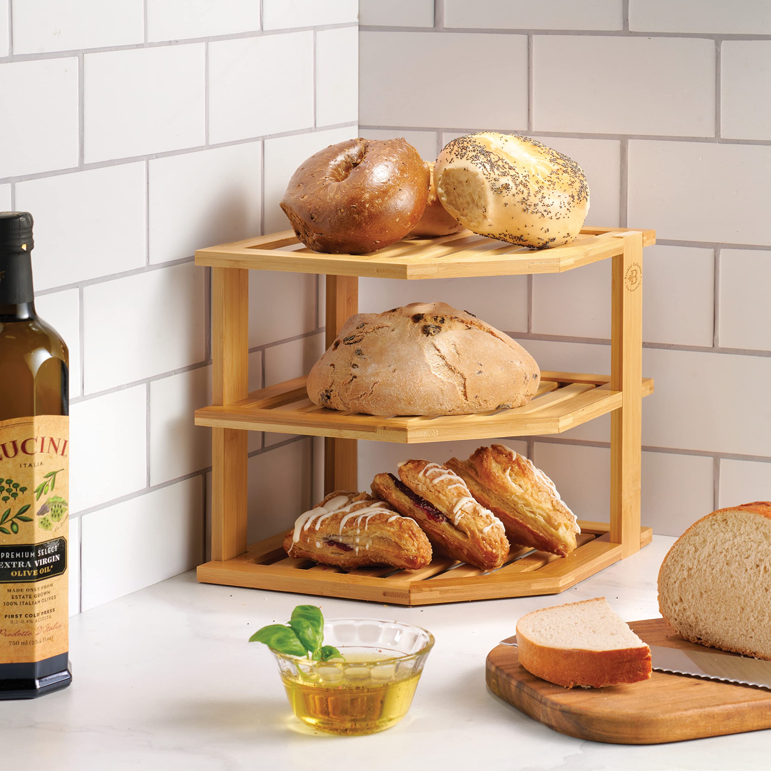 Luxury Bamboo Bread Slicer with Knife and Bamboo Corner Kitchen Shelf