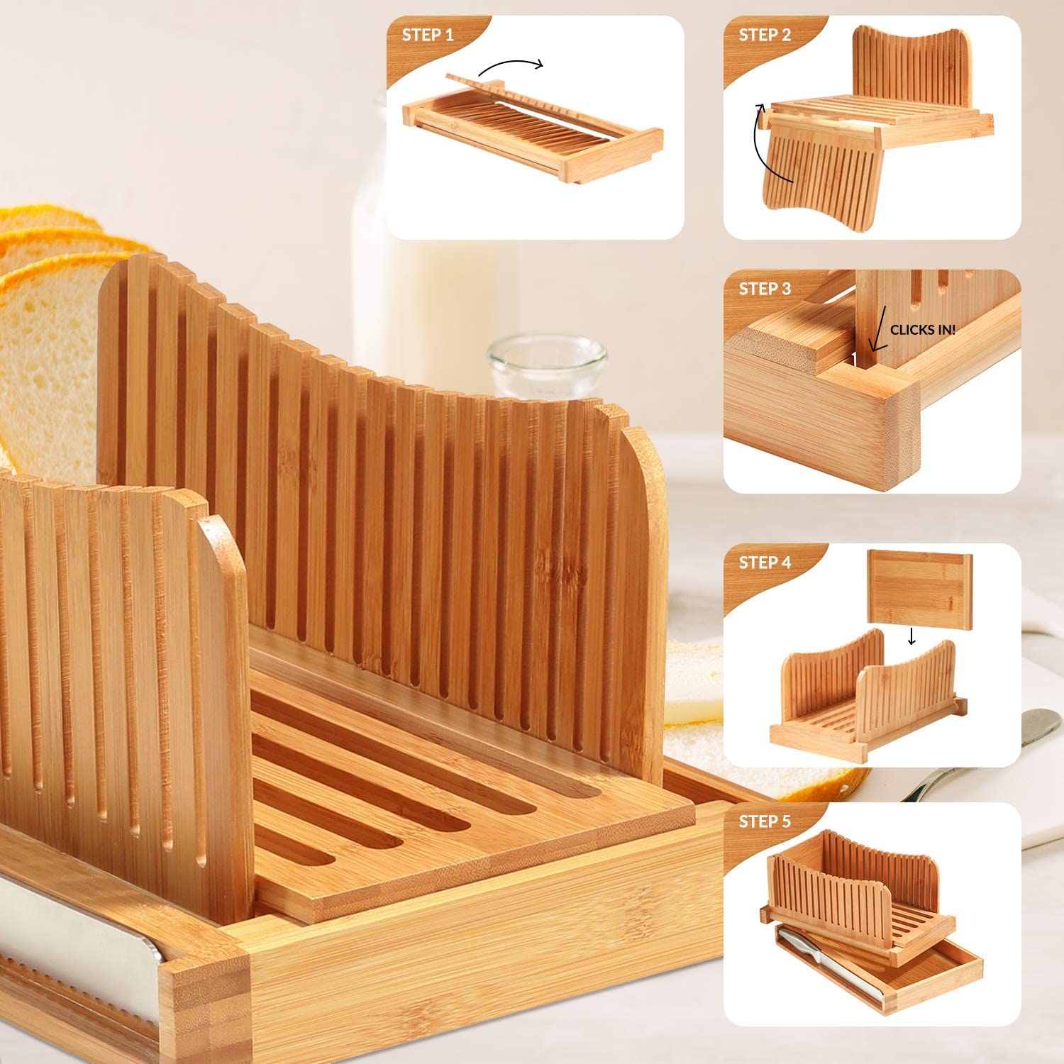 Luxury Bamboo Bread Slicer with Knife and Bamboo Corner Kitchen Shelf