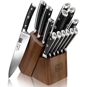 Kitchen Knife Set with Block, SHAN ZU 14-Piece Professional High Carbon German Chef Knife Block Set with Sharpener, Knife Sets for Kitchen with Block