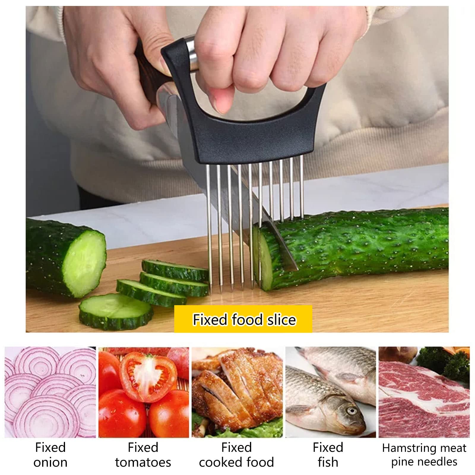 ZOCONE 3 PCS Stainless Steel Finger Guard Onion Holder for Slicing Set, Kitchen Safe Steel Slicing Tool for Hands, Finger Protector Knife Guard for Chopping, Cutting