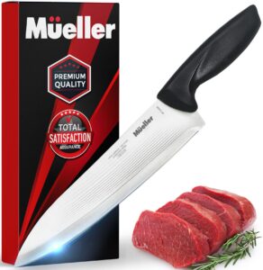 mueller professional chef knife, 8" sharp stainless steel kitchen knife with ergonomic handle, chopping knife for meat, vegetables