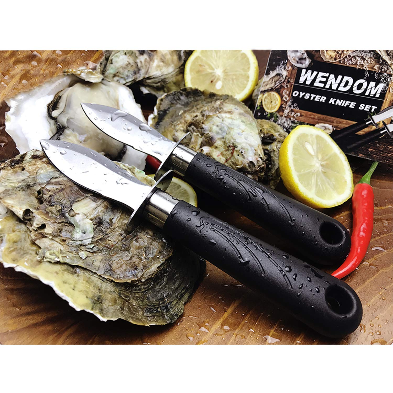 WENDOM 6PCS Oyster Knife with Non-Slip Grip Handle Oyster Shucking Knife Opener Set Clam and Shell Tool Party Supply