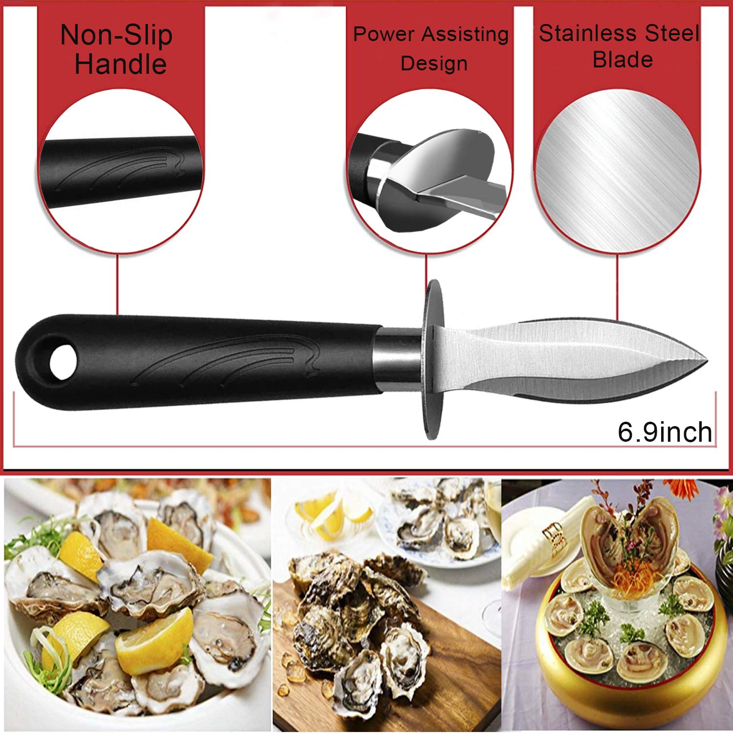 WENDOM 6PCS Oyster Knife with Non-Slip Grip Handle Oyster Shucking Knife Opener Set Clam and Shell Tool Party Supply