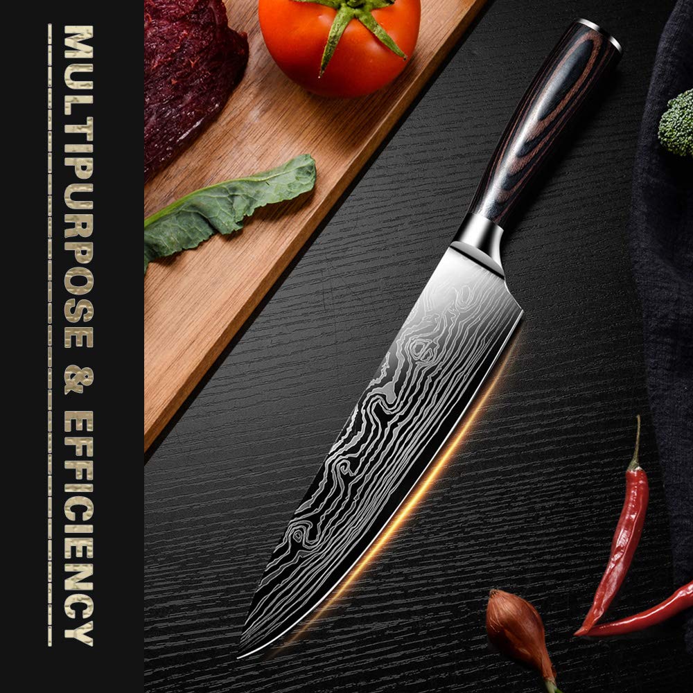 AUIIKIY Professional Chef Knife, 8 Inch Pro Kitchen Knife, German High Carbon Stainless Steel Knife with Ergonomic Handle