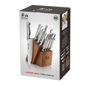 Cangshan Sanford Series 1027150 German Steel 12-Piece Knife Block Set, Acacia