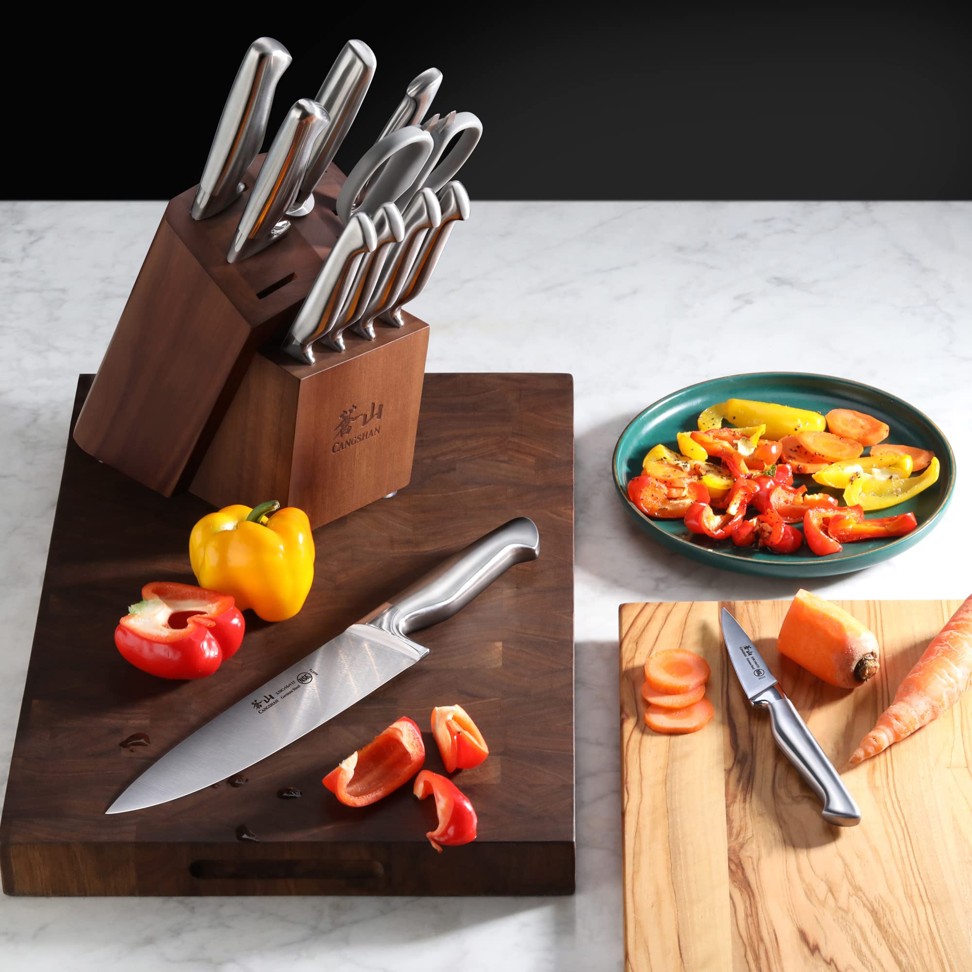 Cangshan Sanford Series 1027150 German Steel 12-Piece Knife Block Set, Acacia