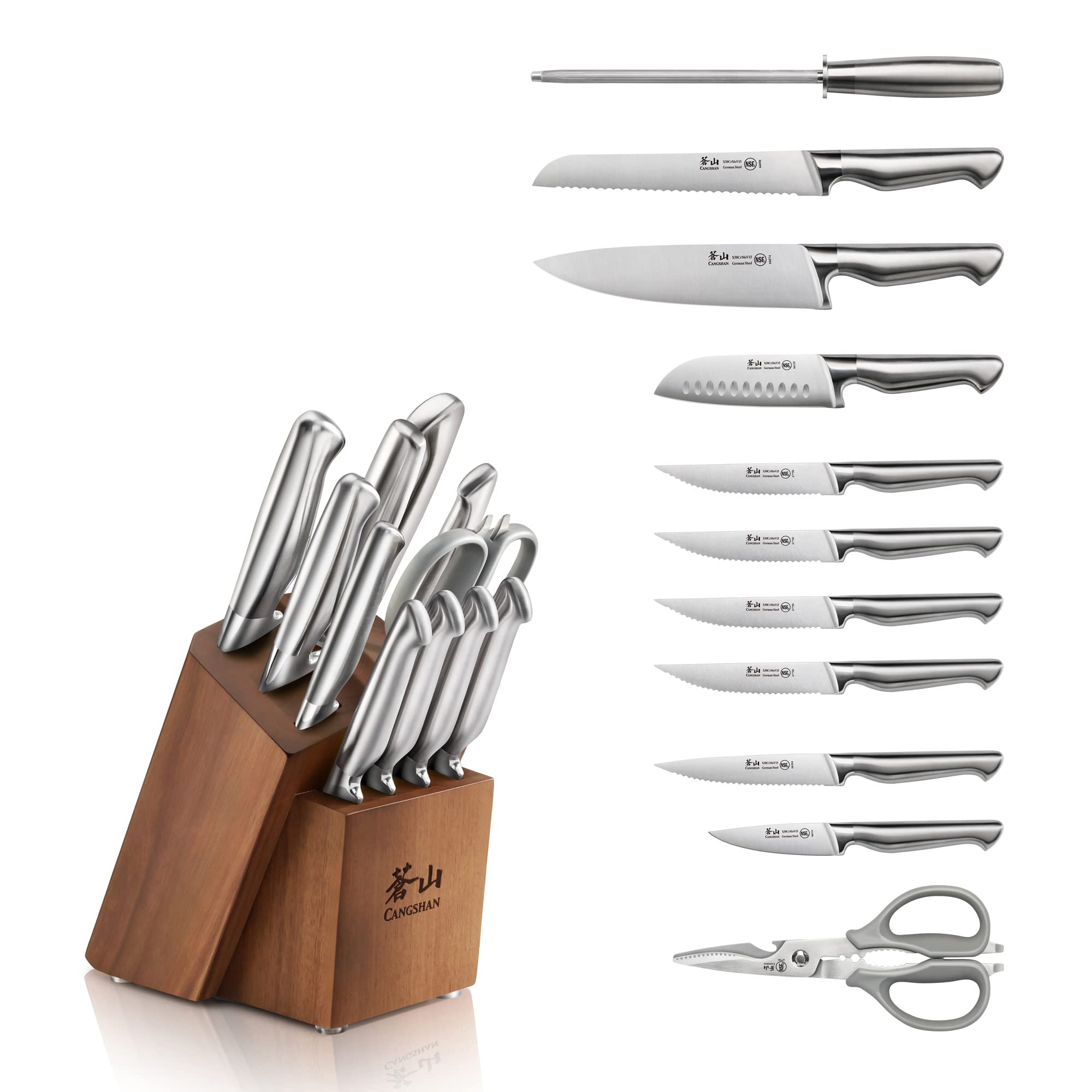 Cangshan Sanford Series 1027150 German Steel 12-Piece Knife Block Set, Acacia