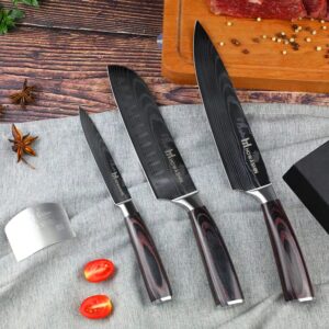 Howashin 3Pcs Knife Set Professional Kitchen Knife Set Stainless Steel Janpanene Chef Knife Ergonomic Colour Wood Handle With Finger Guard and Christmas Gift Box