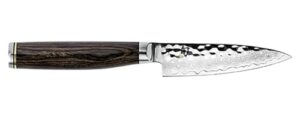 shun premier 4" paring knife w/tsuchime damascus steel blade
