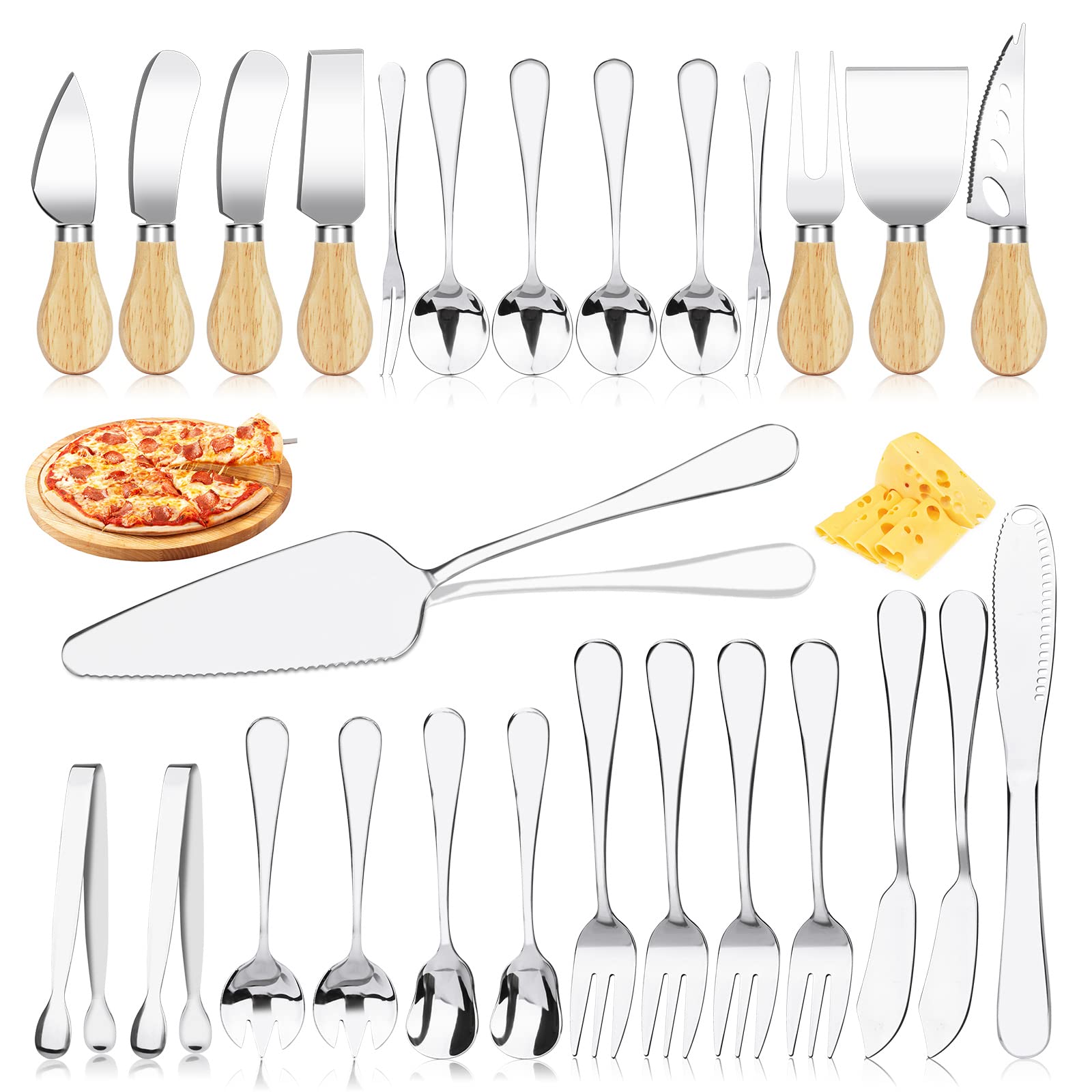 27PCS Cheese Knife Set,Cheese Spreaders for Charcuterie Board, Stainless Steel Cheese Slicer Knife Cheese Spatula Set Charcuterie Accessories Charcuterie Utensils with Serving Tongs Spoons Forks