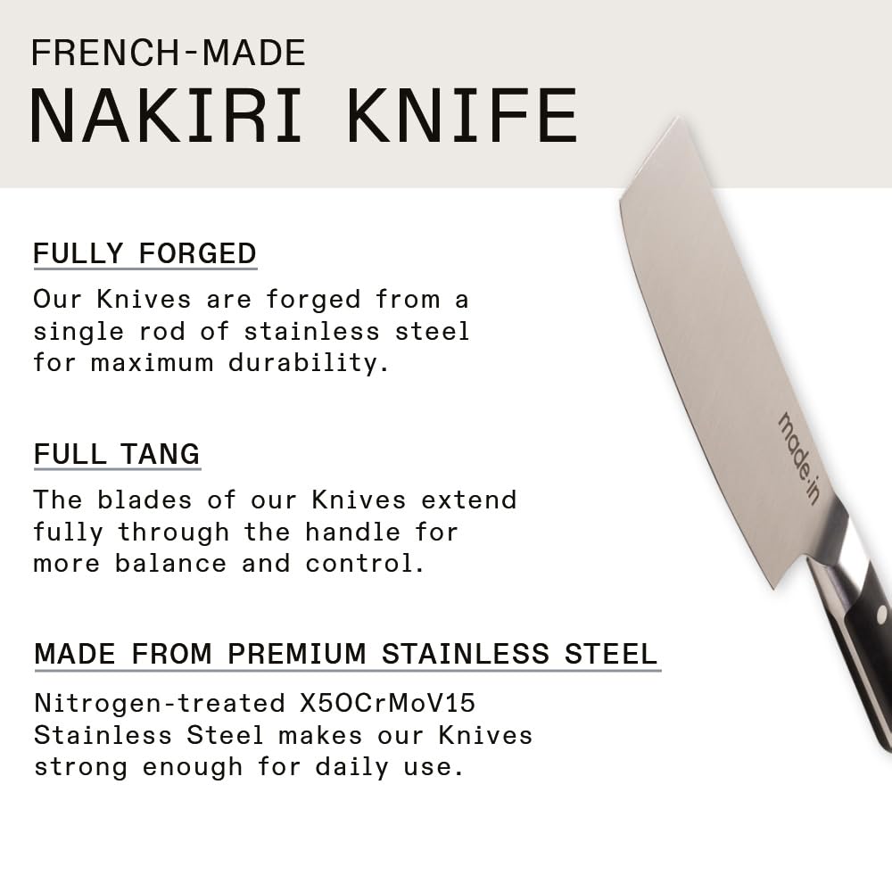 Made In Cookware - 6" Nakiri Knife - Crafted in France - Full Tang With Truffle Black Handle
