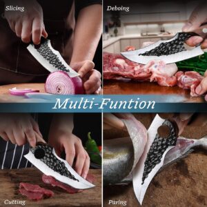 Bicico Huusk Knife, Hand Forged Boning Knife with Sheath Meat Cutting Knife Cleaver Viking Knife for Kitchen Huusk Japanese Knife Camping Hiking BBQ Home Brown