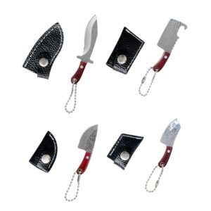 4 pcsmini knife set damascus mini knife decoration, tiny chef knife keychain set for package box opener letter opener pendant decoration