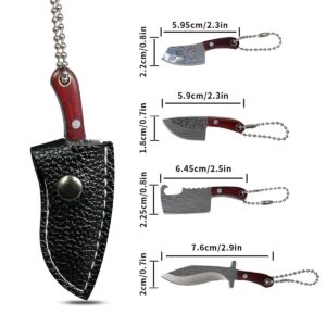 4 PcsMini Knife Set Damascus Mini Knife Decoration, Tiny Chef Knife Keychain Set for Package Box Opener Letter Opener Pendant Decoration