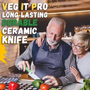 VegItPro 8" Ceramic Knife + Vegetable Cutting Knives + Ceramic Paring Knife + Sharp Knife + Vegetable Knife + Lettuce Knife + Blade Covers Included