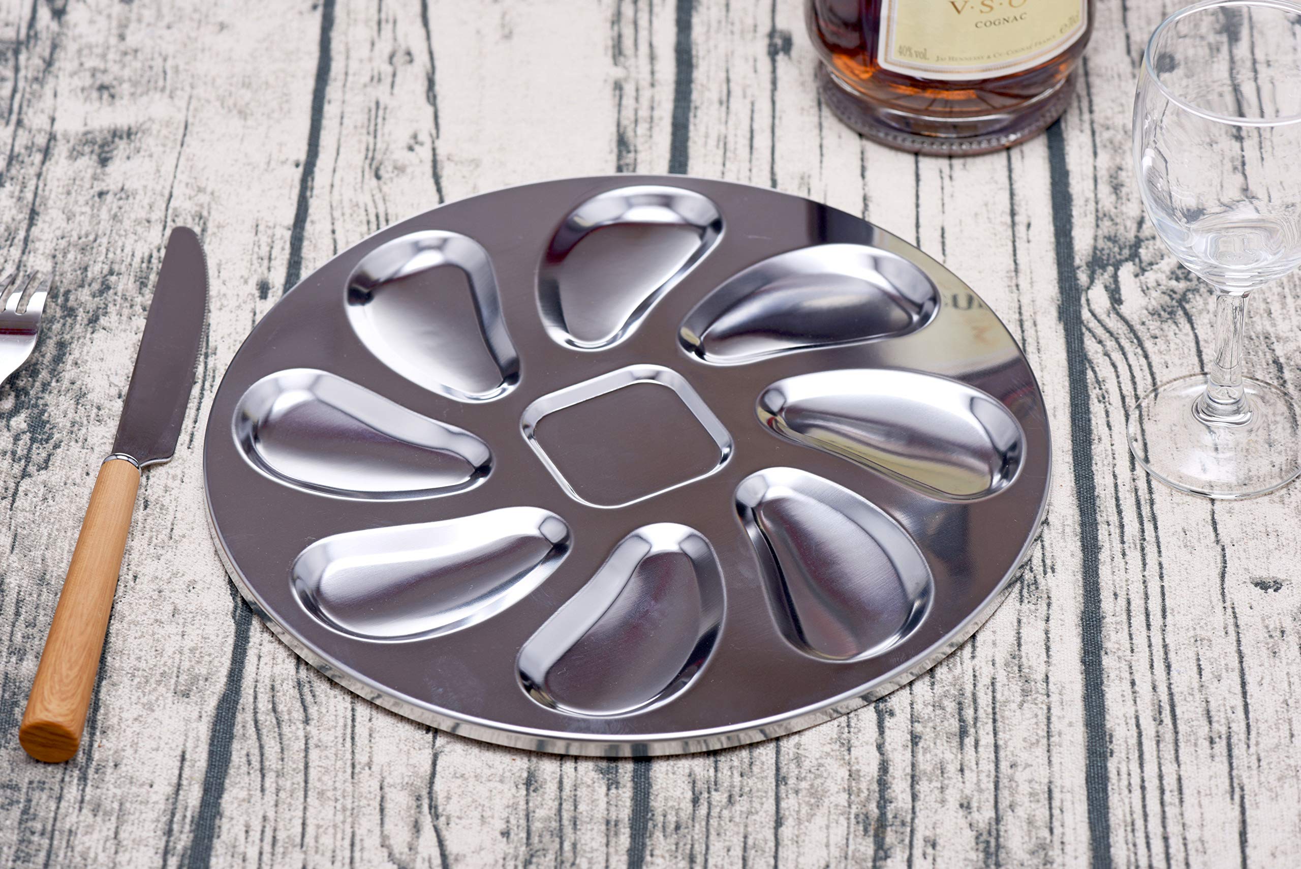 DOMG 2 Pack Stainless Steel Oyster Pan, Oyster Shell Shaped Oyster Plate