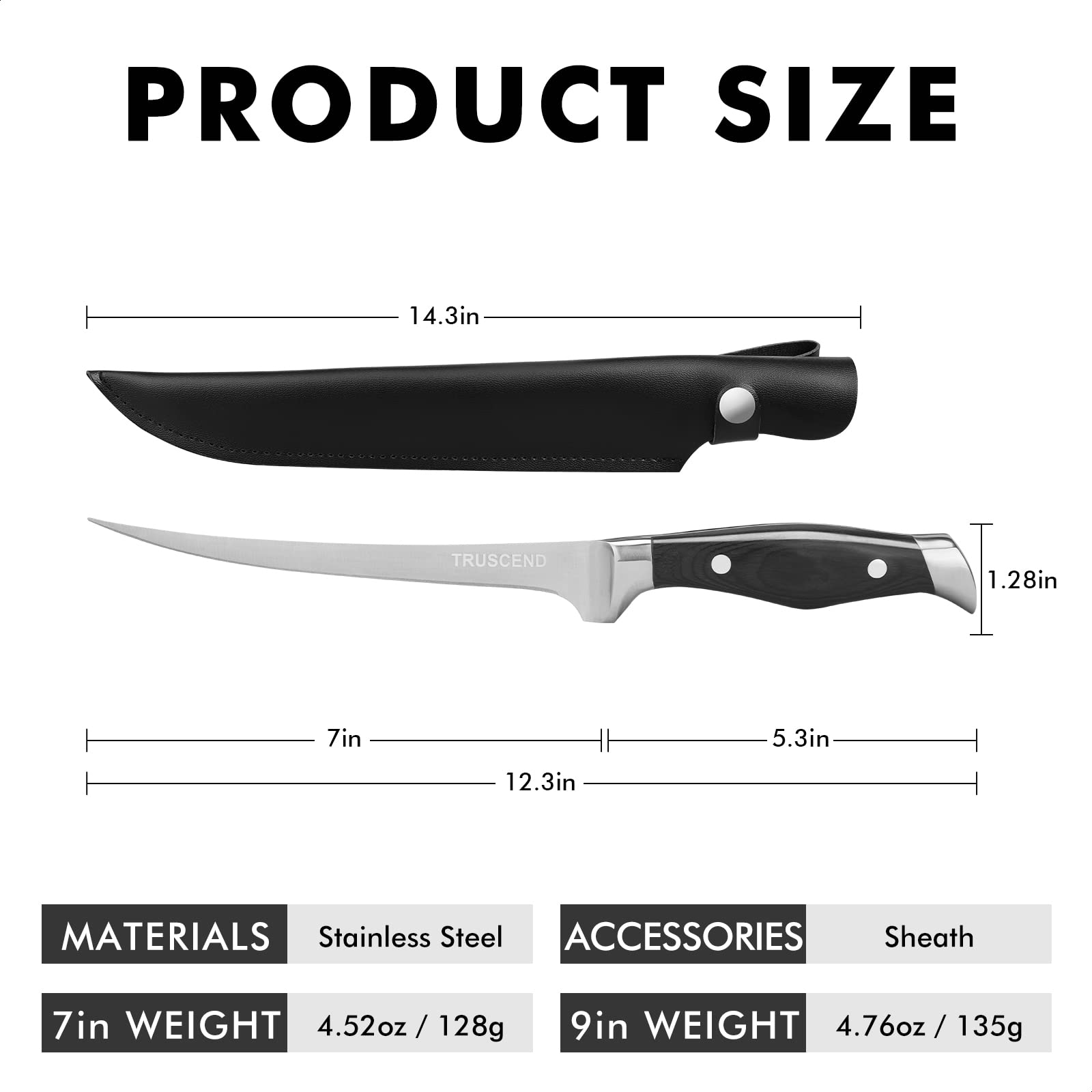 TRUSCEND Boning Knife with Protective Sheath, Razor Sharp Stainless Steel Chef Knives for Boning Filleting Trimming Skinning, Kitchen Cutlery with Ergonomic Anti-slip Handle